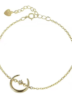 女月亮手链通体纯银简约