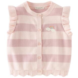 戴维贝拉儿童抗静电针织毛衣背心2026春装新女童宝宝纯棉条纹马甲