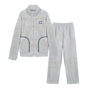 冬季时尚可外穿珊瑚绒睡衣男士加绒加厚保暖北羔绒冬款家居服套装