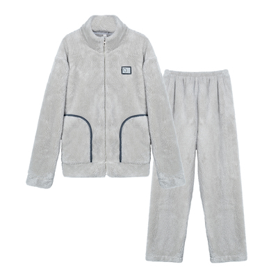 冬季时尚可外穿珊瑚绒睡衣男士加绒加厚保暖北羔绒冬款家居服套装