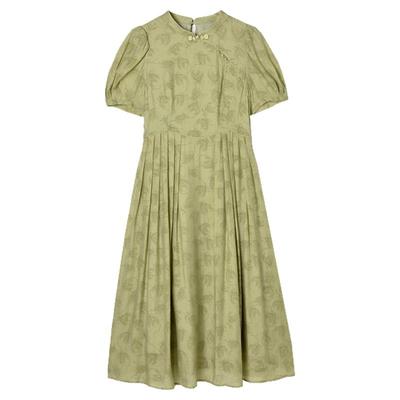 通勤中长裙松紧腰连衣裙