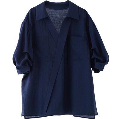 CRV领捏褶袖宽松设计感衬衫藏蓝