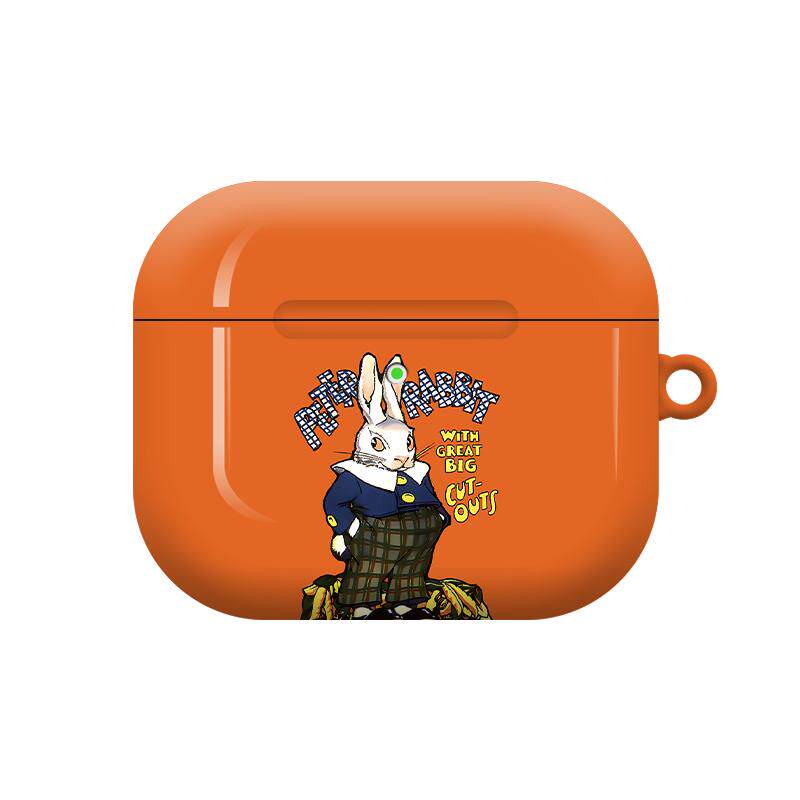 橙色西装小兔子可爱美式插画简约潮适用于AirPods3代耳机壳AirPodsPro第二代/一代保护套光面硬壳AirPods4代