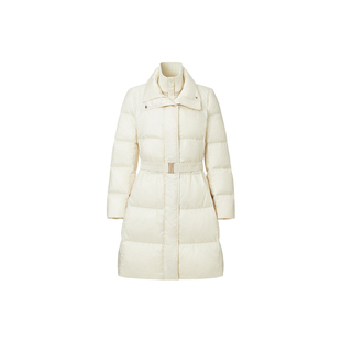 VGRASS25秋冬新款仿手钩绣花假两件双层设计95鹅绒中长款羽绒服女