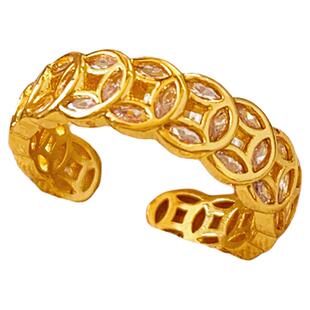 金色钱币锆石戒指装饰女轻奢高级感开口指环巨好看的尾戒小众设计