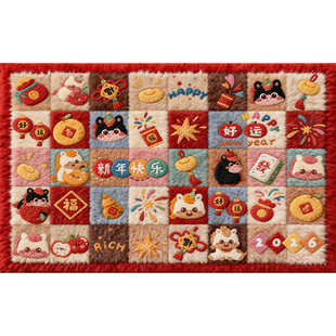 2026新款仿亚麻浴室地垫家用吸水防滑脚垫马年卫生间红色进门门垫