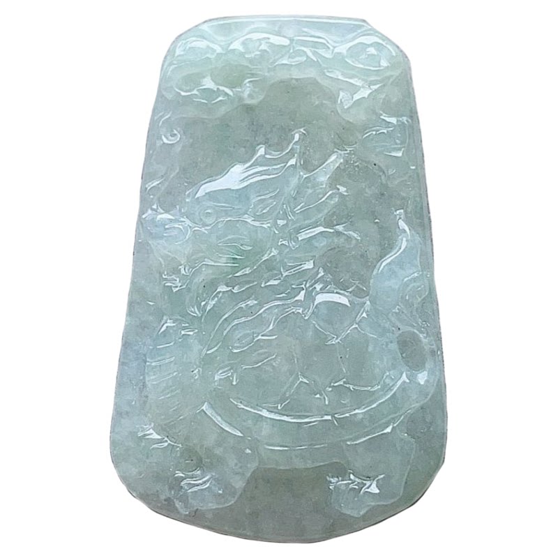 天然翡翠龙头龟小吊坠乳白淡绿