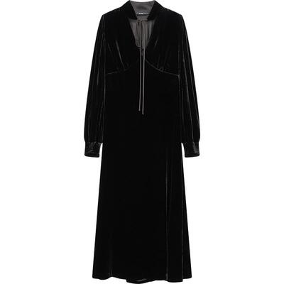 播丝绒复古镂空V领连衣裙女