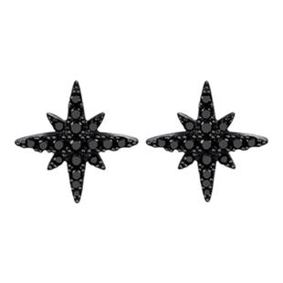 黑色八芒星耳钉男士朱志鑫同款黑钻六芒星纯银设计耳饰女节日礼物