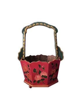 彩绘复古老物件拍摄道具摄影装饰品家用摆件收纳古典提篮