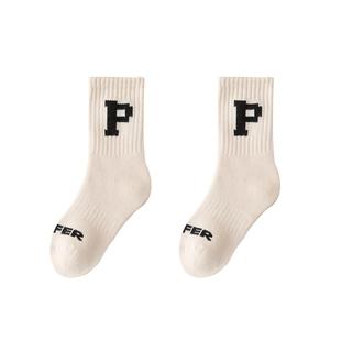 儿童袜子纯棉春秋中筒袜P字母男童女童中大童韩国潮袜宝宝袜棉袜