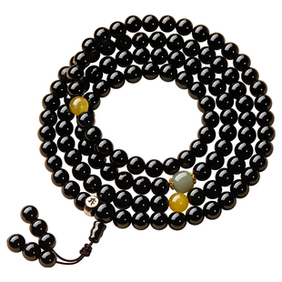 贺福缘天然黑曜石手串108颗佛珠男士本命年太岁化护身符手链女款