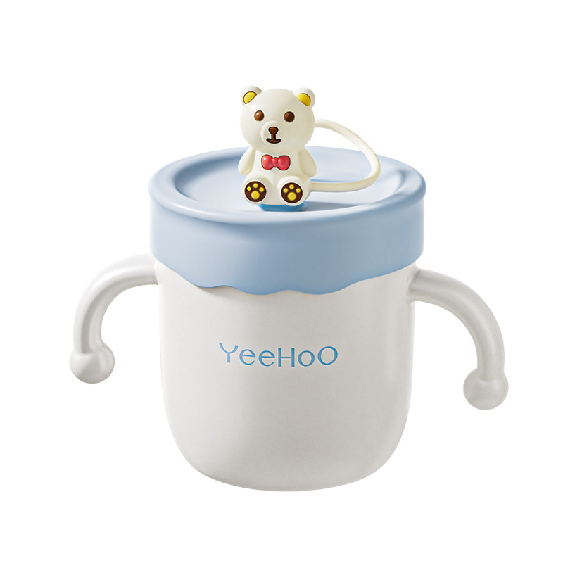 英氏儿童牛奶杯 1-2-3岁以上宝宝喝奶瓶不锈钢刻度直饮吸管杯防摔