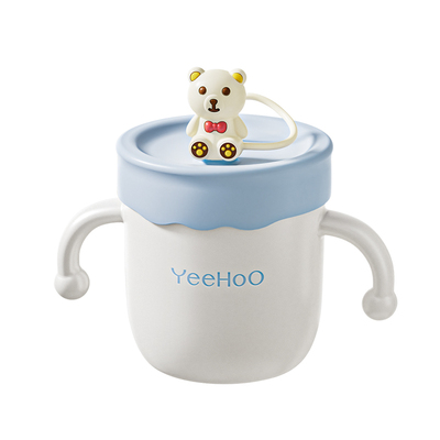 英氏儿童牛奶杯 1-2-3岁以上宝宝喝奶瓶不锈钢刻度直饮吸管杯防摔