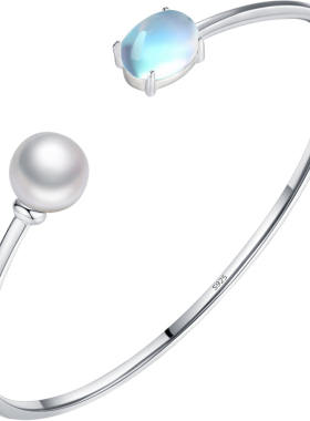 摩典925银气质月光石开口手镯女