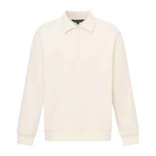 POLOWALK男式加绒卫衣2025冬新品翻领华夫格休闲半拉链套头上衣