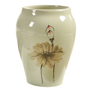 述息 花瓶花插 陶瓷桌面摆件无孔水培手绘荷花花瓶包邮特价清仓