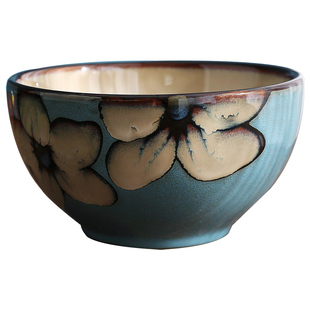 日式创意陶瓷小饭碗米饭碗手绘花朵手工碗窑变餐厅餐具个性和风碗