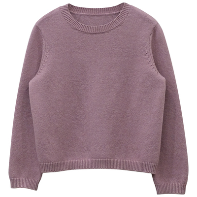 复古莫兰迪纯色圆领套头毛衣女东