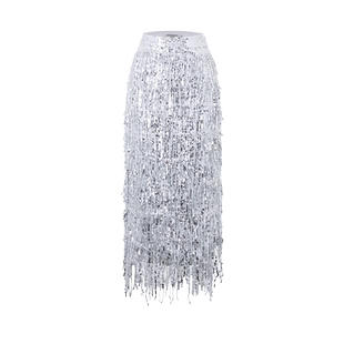 【陈紫函同款】SSPARKLING夏季新款重工半裙女银色晚礼服长裙