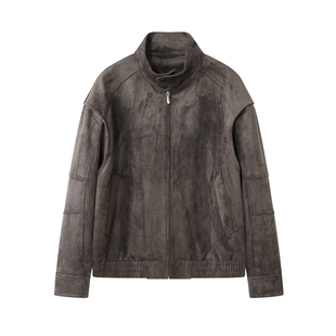 【秋冬时髦】高级感复古拼接仿麂皮立领夹克男士舒适柔软绒面外套