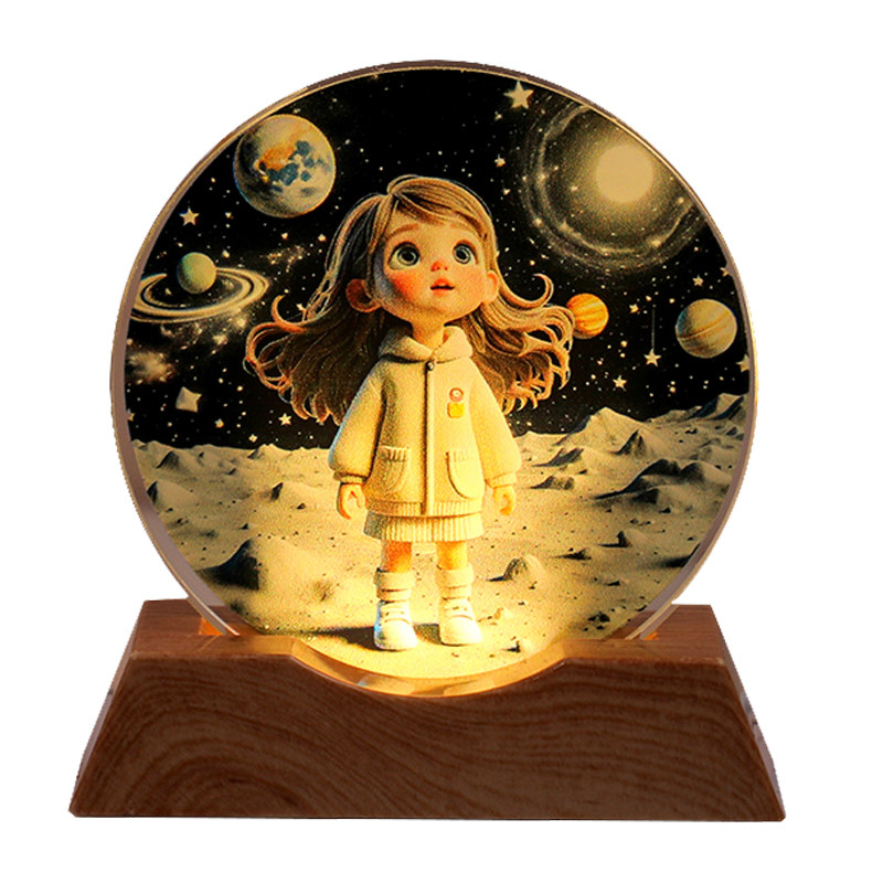 发光水晶摆件彩色嫦娥玉兔月亮桌面装饰品高级感圣诞节日送人礼物