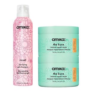amika reset深层净澈养护啫喱洗发水去油蓬松+深层修护发膜*2临期