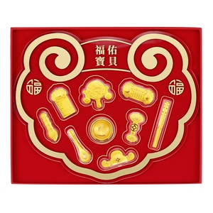 潮宏基宝护抓周九宝足金礼盒黄金摆件投资金周岁新生礼纪念礼物