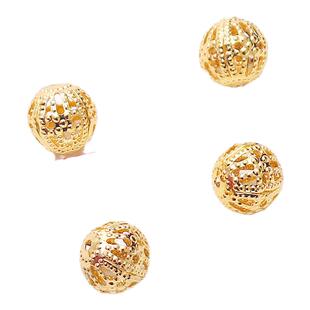 14K铜镀金保色18K银色6/8mm镂空珠圆珠隔珠diy手链项链散珠珠子