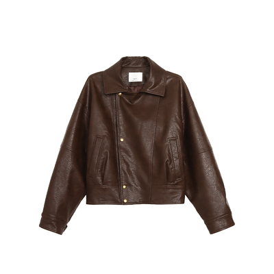 轻油蜡皮重工复古宽松廓形感皮衣