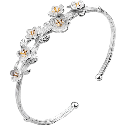 老银匠925银珐琅梅花开口手镯