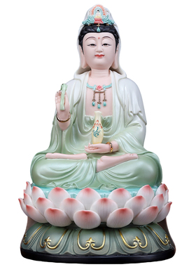 戴玉堂陶瓷《古莲观音 绿衣彩》家用佛像供奉摆件客厅桌面装饰品