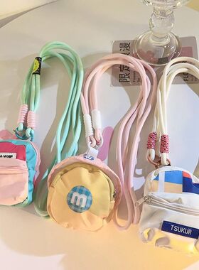 潮款ins黄色包斜跨长绳个性零钱袋挂饰品手机壳通用挂绳收纳袋Q32