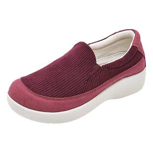 Pansy盼喜日本休闲轻便圆头厚底一脚蹬秋春季绒面妈妈女舒适鞋