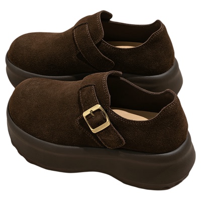 snowelf复古棕色真皮面包勃肯鞋