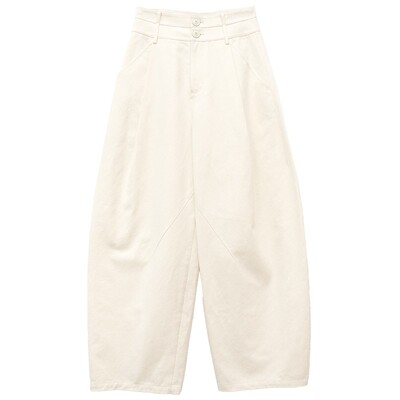 双色梨形收腰微弧直筒休闲裤