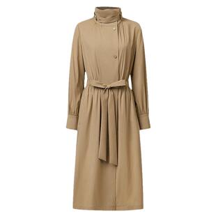 VGRASS维格娜丝秋季丝羊毛两穿式花苞立领收腰抽绳系带廓形大衣女