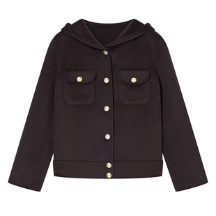 Goodland美地女装100%绵羊毛双面呢连帽短外套LC34310160