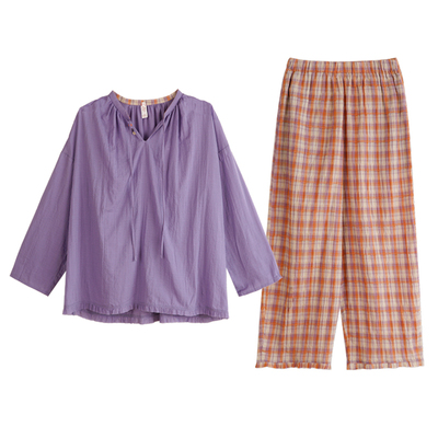 纯棉小提花朵朵可可睡衣套装