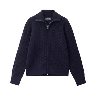 [卢正义韩国明星款]佐丹奴绞花毛衣女双拉链翻领针织外套05355724