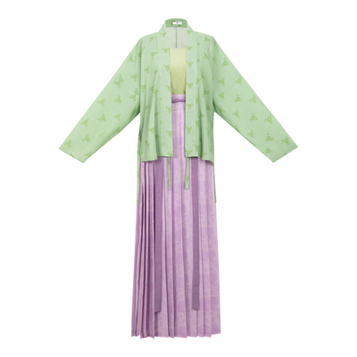 花朝记｜玉萄｜宋制汉服对襟衫褶裙吊带人棉印花绿色紫色日常春夏