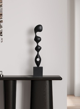 设计师抽象实木雕塑艺术摆件样板房客厅玄关高级感软装竖高装饰品