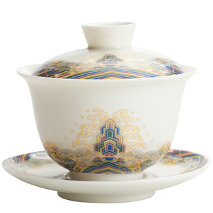 德化羊脂玉白瓷三才盖碗茶杯单个不烫手陶瓷功夫茶具小泡茶碗带盖