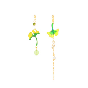 osewaya日系银杏树叶无耳洞耳夹小清新秋日彩色新中式耳环女甜美