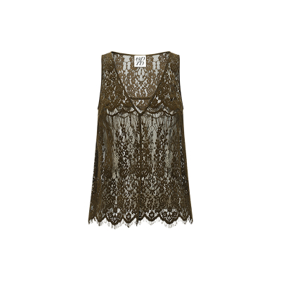 ODTD秋冬女士绒皮全蕾丝V领背心