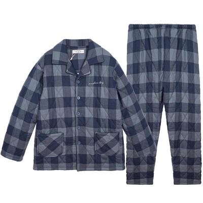 美标2023冬季男夹棉加厚格子睡衣