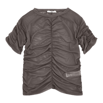 SLY设计感透视褶皱修身针织T恤