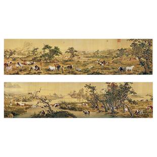 清 郎世宁 百骏图百马图古代名家重彩工笔长卷国画高清微喷装饰画