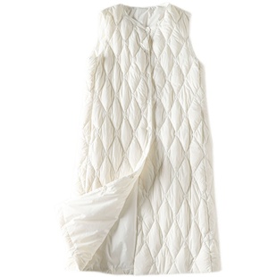 羽绒服马甲90白鸭绒背心外套大衣内搭内胆V领圆领中长款轻薄款