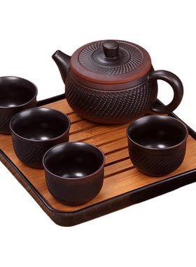 密胺茶托办公酒店小茶具一壶两四杯家用双单人茶盘泡茶壶陶瓷套装